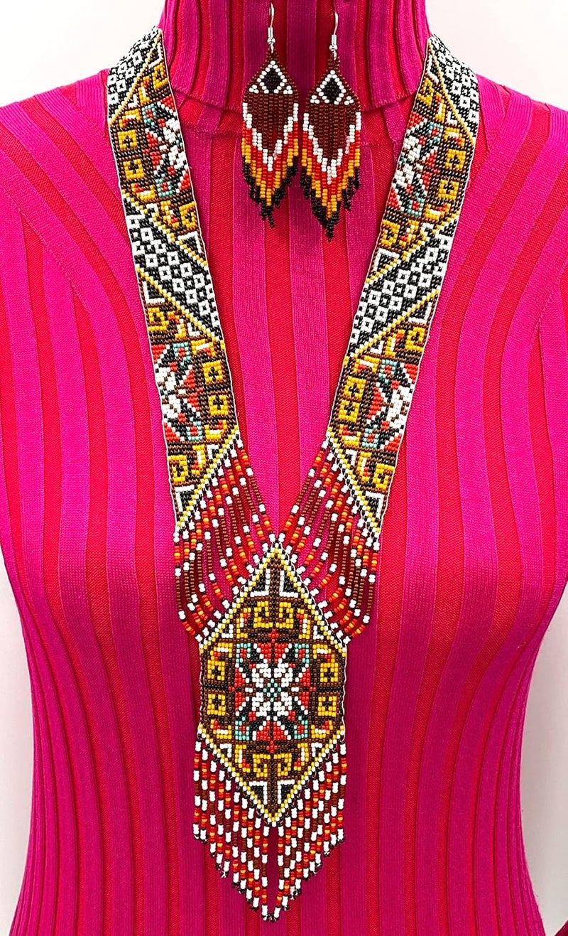 BeadsCorner Native Tribal Style Long Statement Beaded Necklace for Women Handmade - Image 1